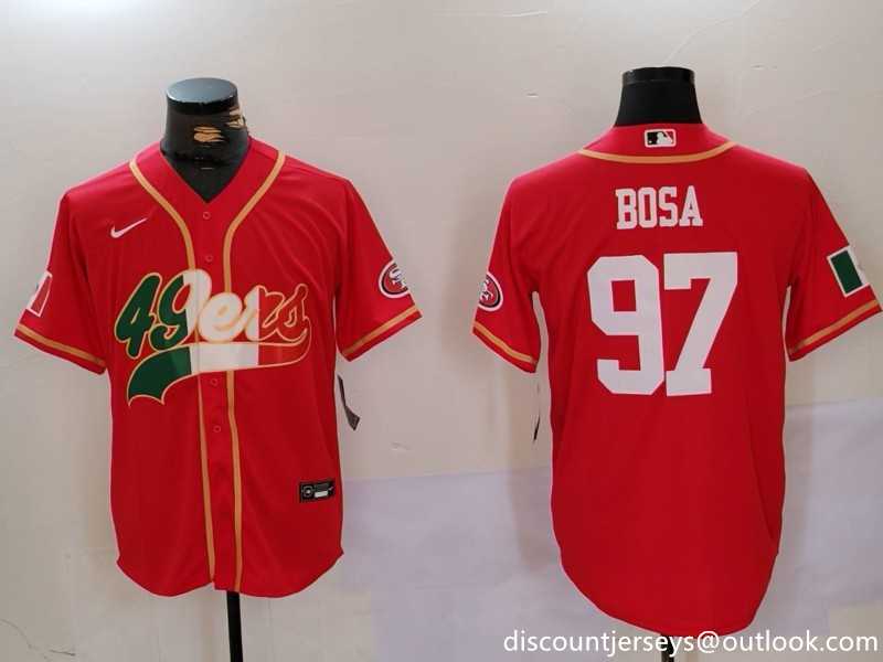 Mens San Francisco 49ers #97 Nick Bosa Red With Patch Cool Base Stitched Baseball Jersey->san francisco 49ers->NFL Jersey